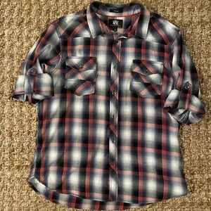 Rock & Republic XL Flannel Plaid Shirt Red White Blue Western